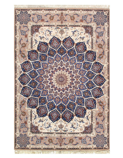 Canvello Silkroad Antique Isfahan Ivory And Blue Rug - 7' x 10' - Canvello