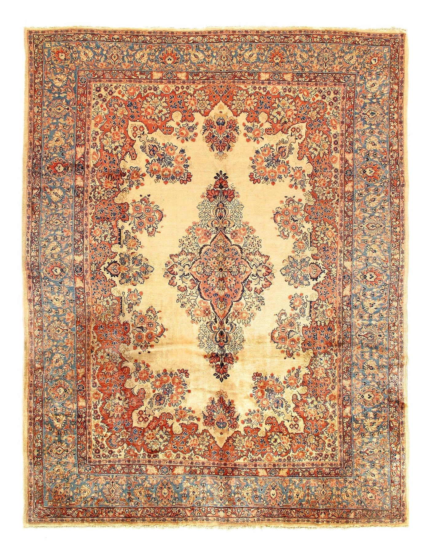 Canvello Persian Antique Sarouk Ivory Wool Rugs - 8'8'' X 11'9''