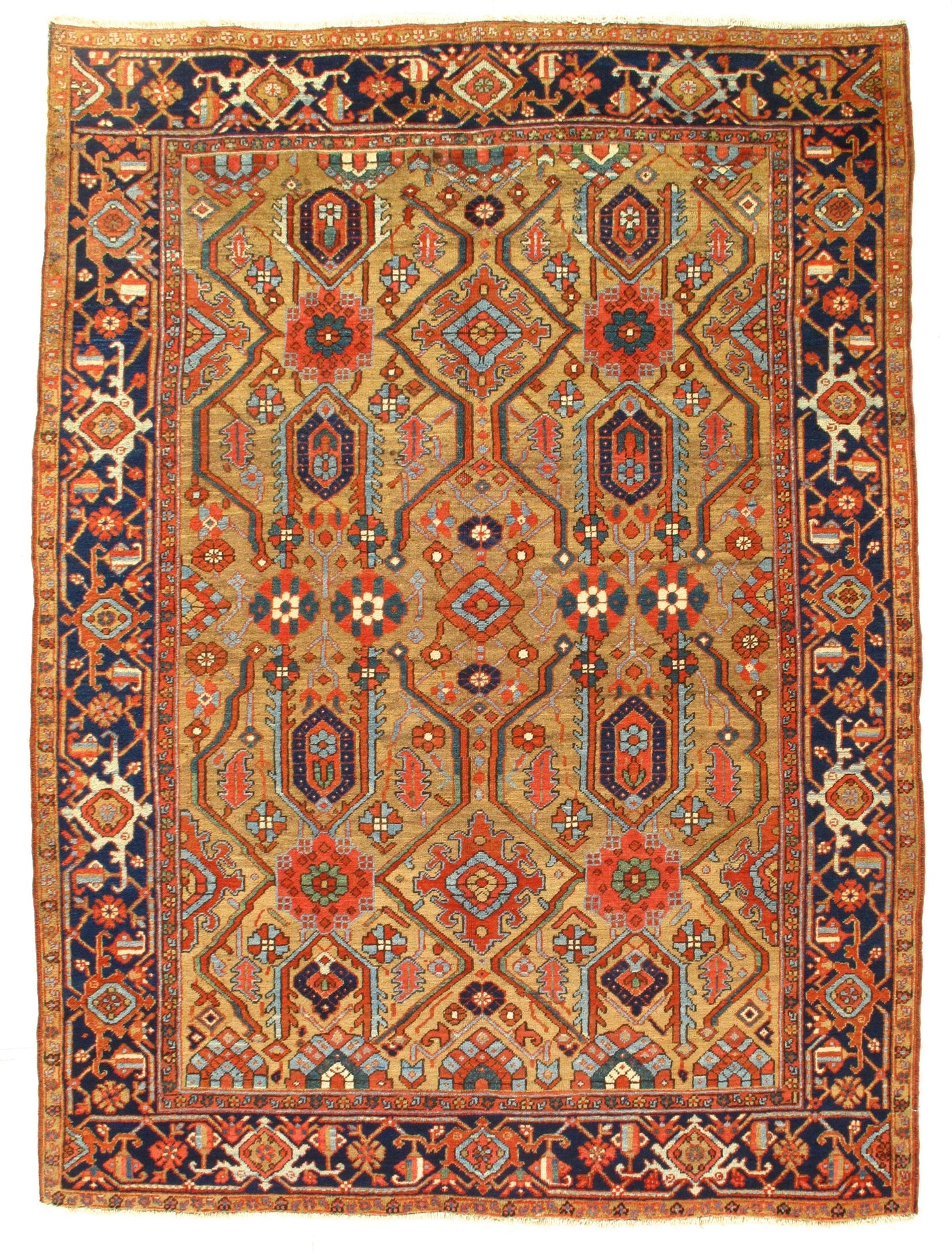 Canvello Persian Antique Serapi Blue And Gold Rug - 7' X 9'9''