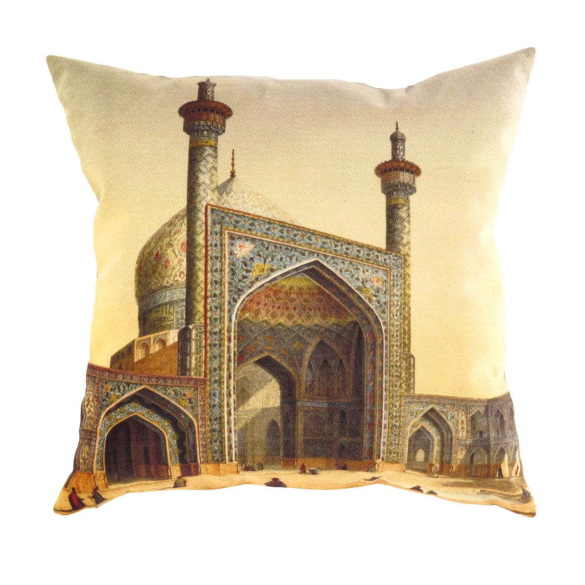 Canvello Silkroad Architecture View Mosque Isfahan Pillow - 16' X 16' - Canvello