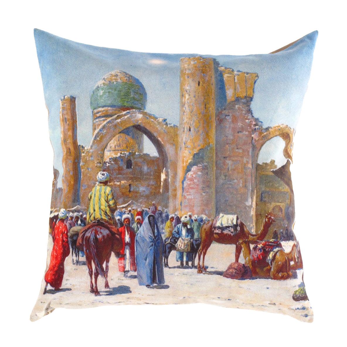 Canvello Silkroad Architecture View Mosque Isfahan Pillow - 16' X 16' - Canvello
