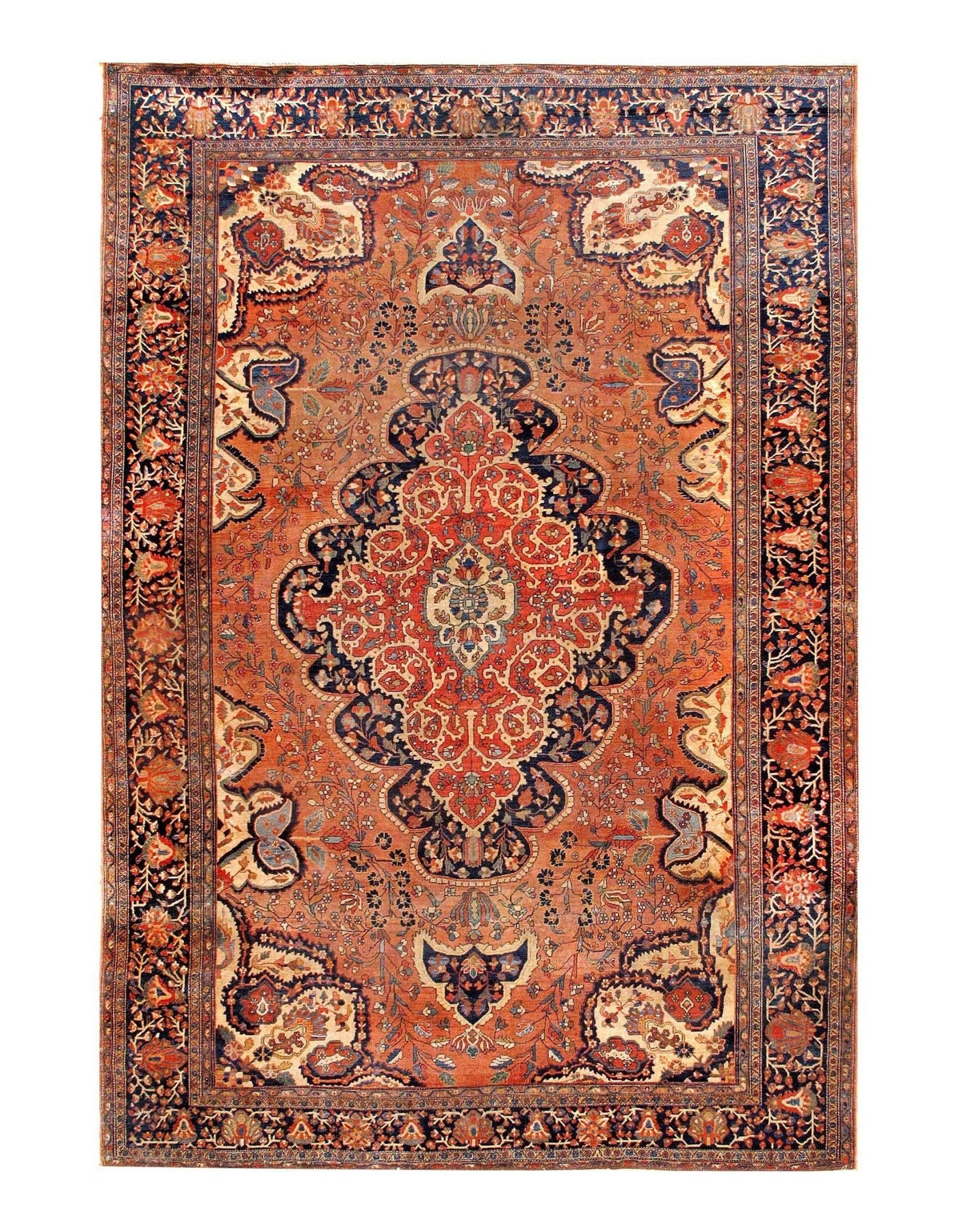 Canvello Silkroad Farahan Navy And Rust Rug - 8'9" X 13'3" - Canvello