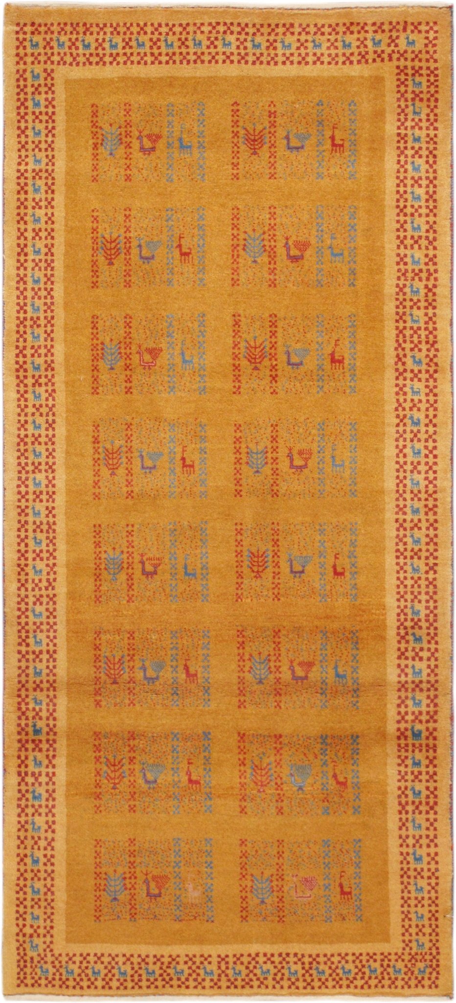 Canvello Silkroad Gabbeh Antique Modern Gold Rug - 2'9" X 6'2" - Canvello