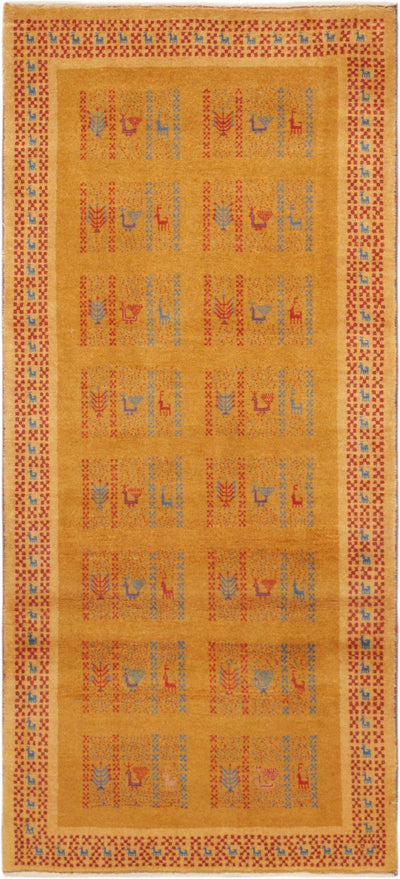 Canvello Silkroad Gabbeh Antique Modern Gold Rug - 2'9" X 6'2" - Canvello