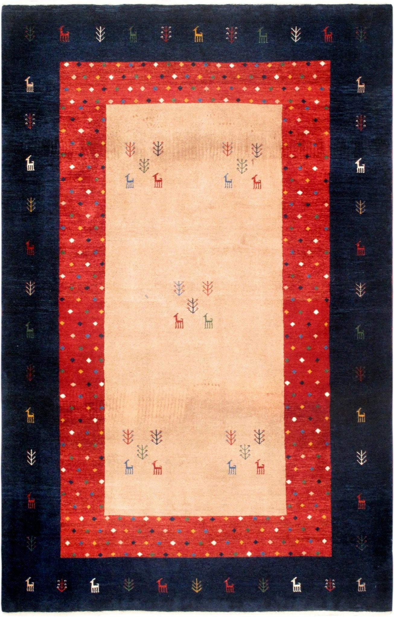 Canvello Silkroad Gabbeh Beige And Red Rugs - 4'4" X 7' - Canvello