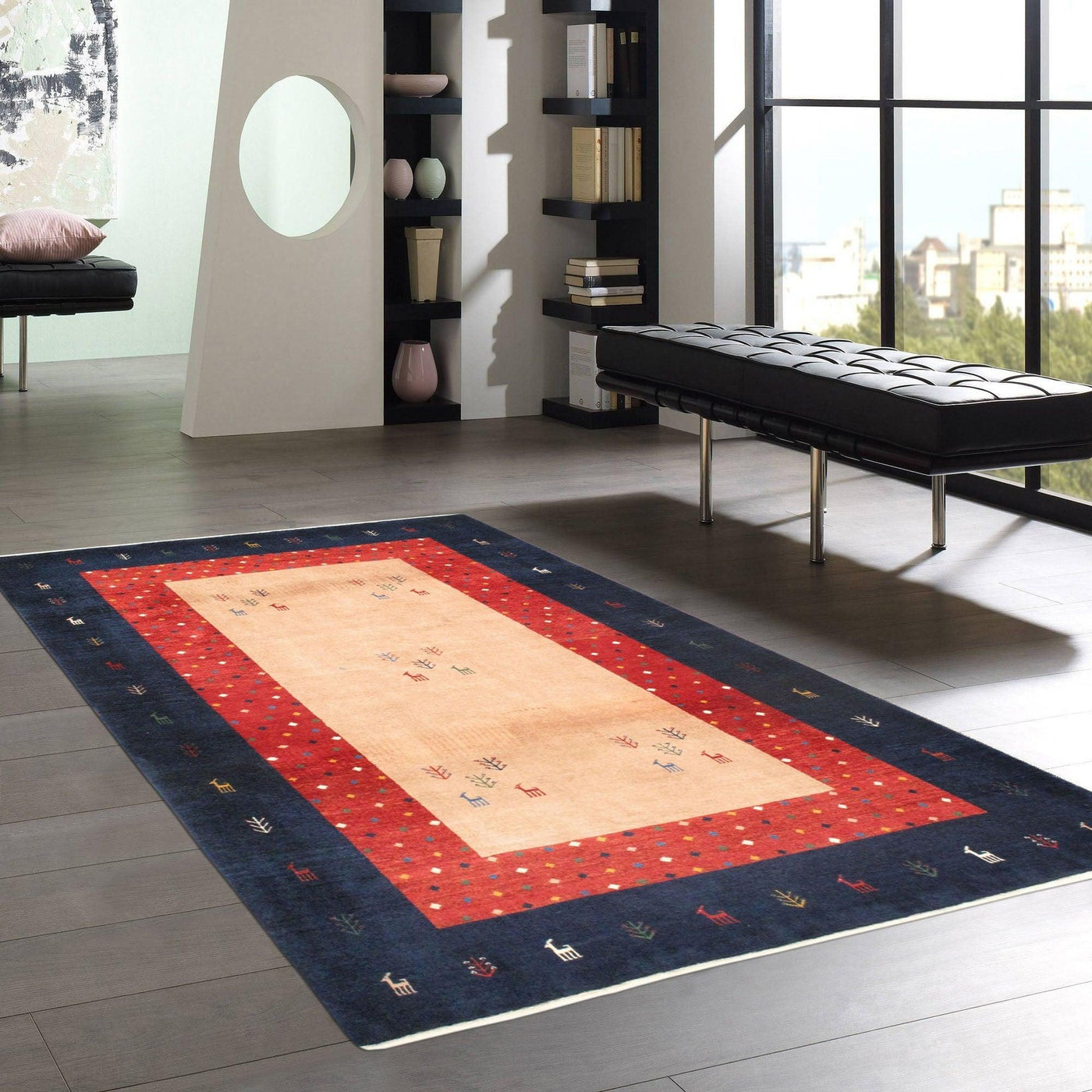 Canvello Silkroad Gabbeh Beige And Red Rugs - 4'4" X 7' - Canvello