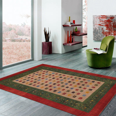 Canvello Silkroad Gabbeh Brown And Green Rug - 5'1" X 7'2" - Canvello