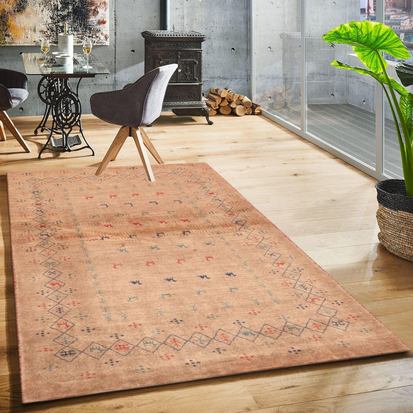 Canvello Silkroad Gabbeh Brown Rug For Living Room - 3'4" X 4'10" - Canvello