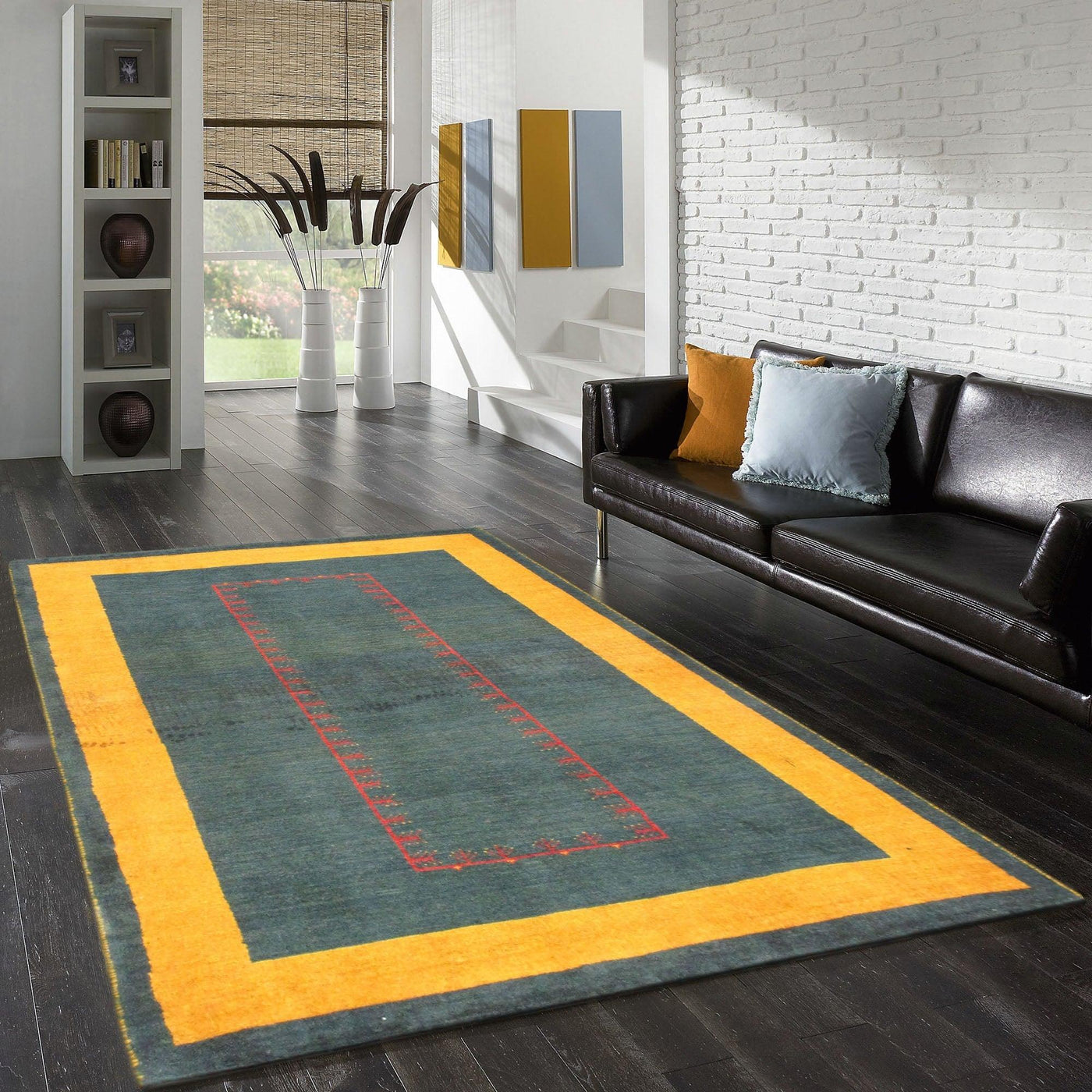 Canvello Silkroad Gabbeh Green And Yellow Rug - 3'4" X 5'1" - Canvello