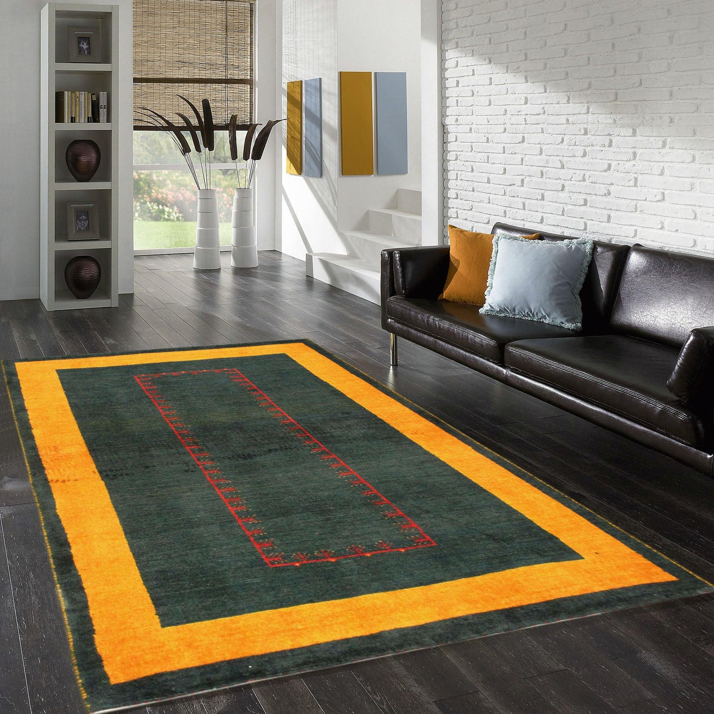 Canvello Silkroad Gabbeh Green And Yellow Rug - 3'4" X 5'1" - Canvello