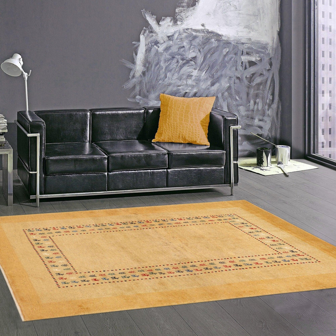 Canvello Persian Gabbeh Hand-Knotted Gold Area Rug - 3'6" X 5'5"