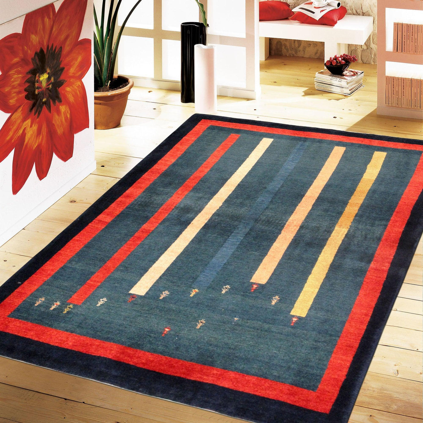 Canvello Silkroad Gabbeh Modern Green Rug - 3'6" X 4'8" - Canvello