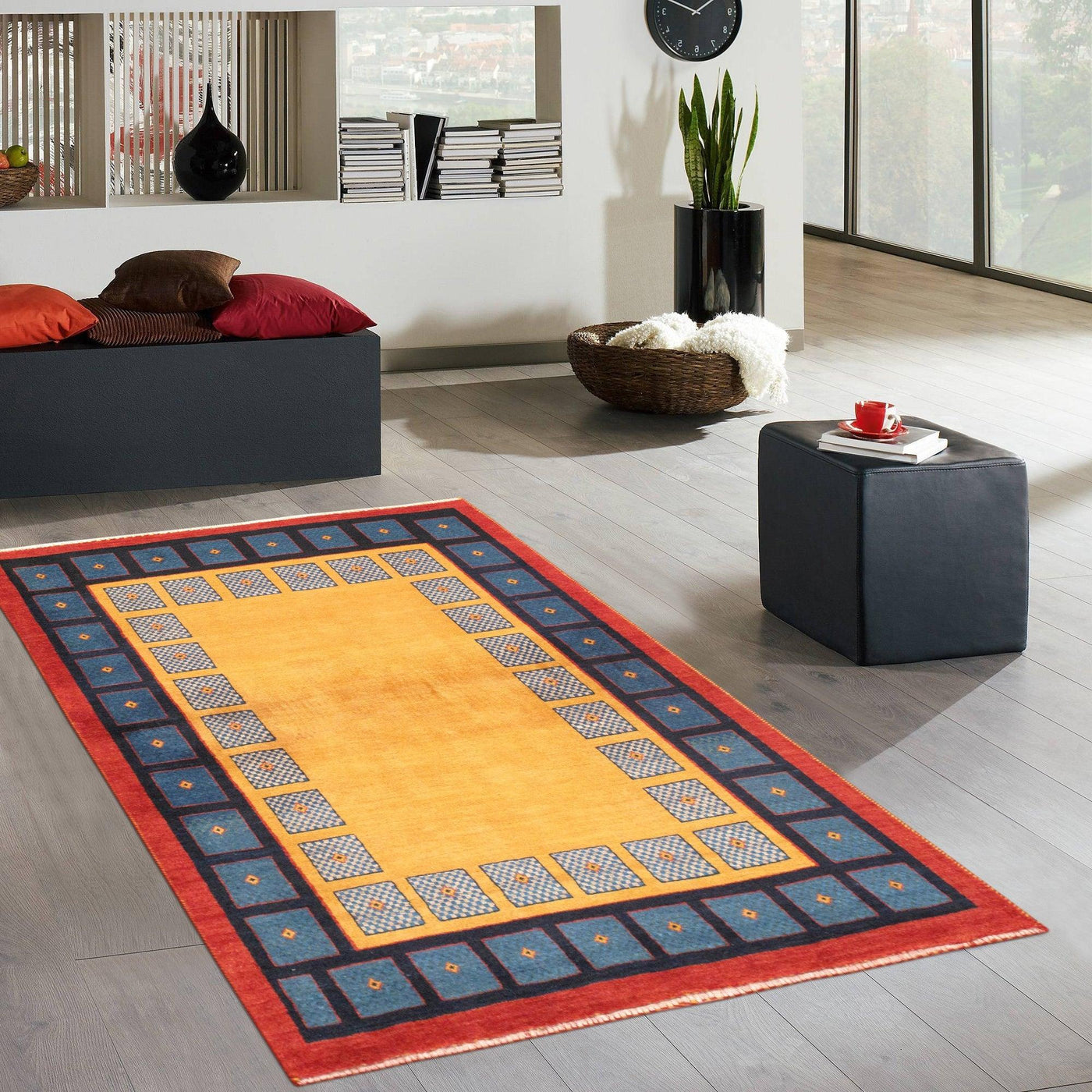 Canvello Silkroad Gabbeh Navy And Yellow Rugs - 3'5" X 4'10" - Canvello