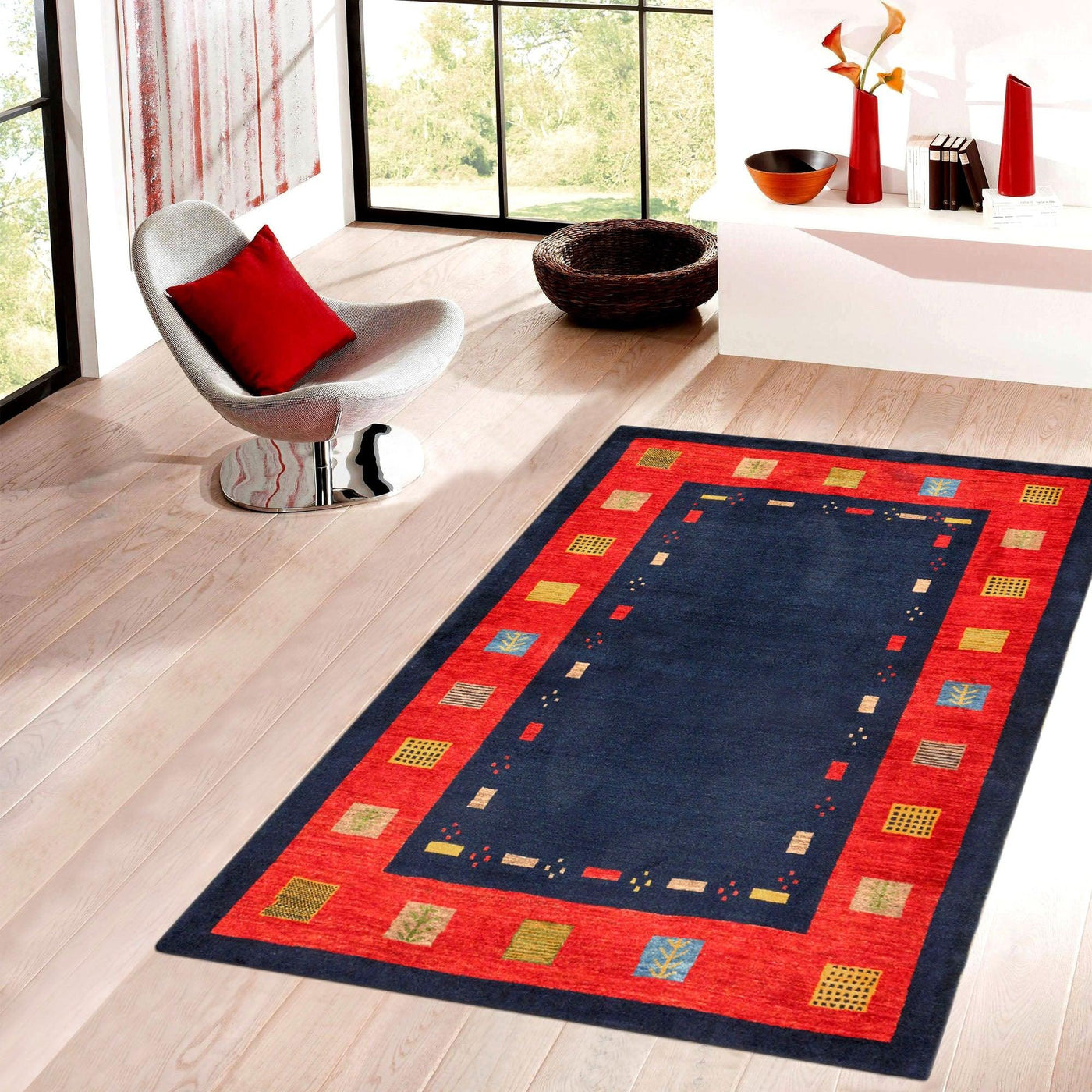 Canvello Silkroad Gabbeh Navy Blue Rug Living Room - 3'5" X 4'11" - Canvello