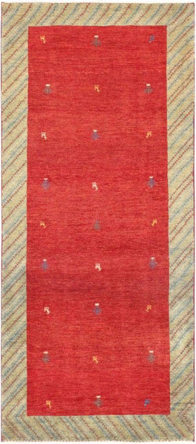 Canvello Silkroad Gabbeh Red And Green Rug - 2'9" X 6'5" - Canvello