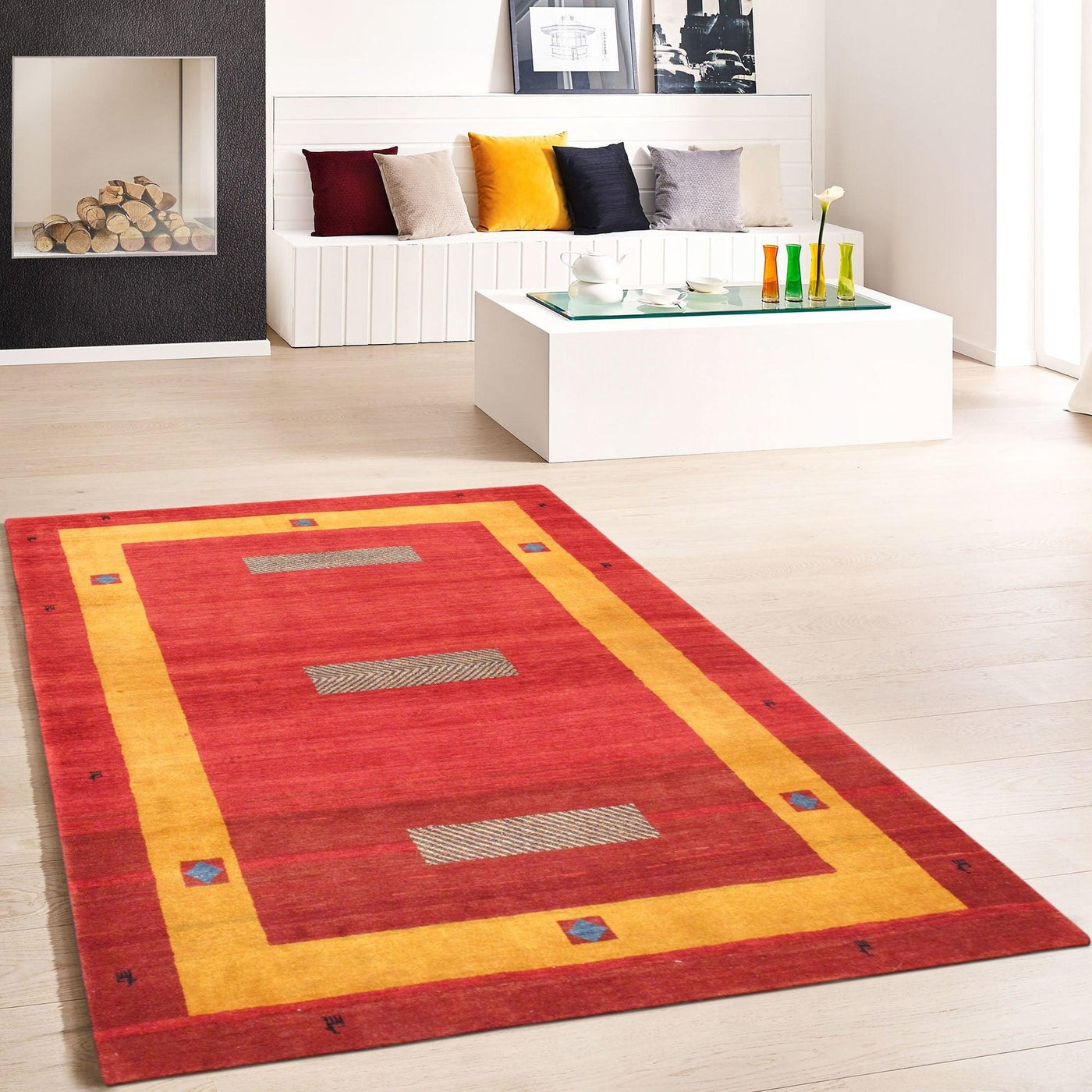 Canvello Persian Gabbeh Red And Yellow Rugs - 4' X 6'2"