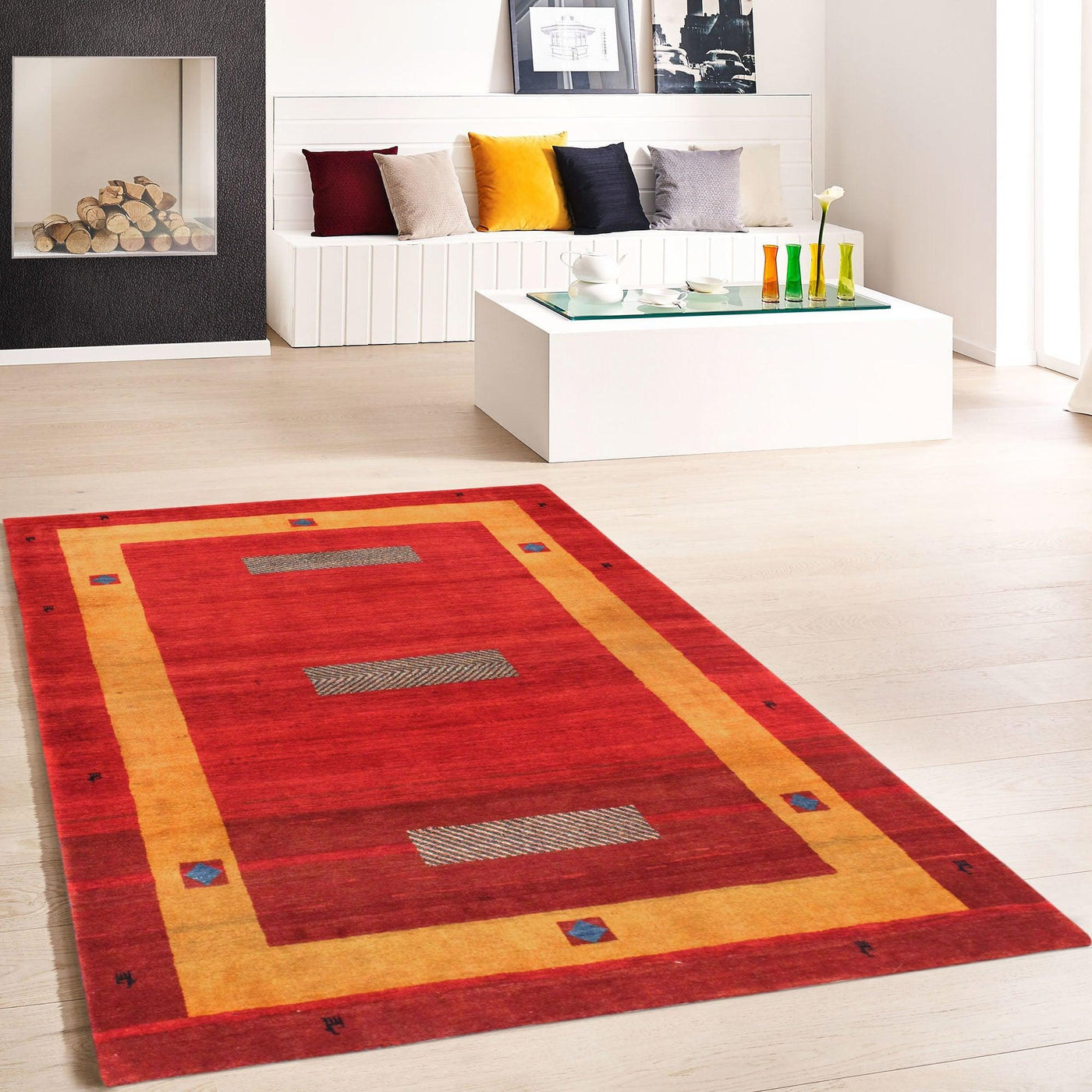 Canvello Silkroad Gabbeh Red And Yellow Rugs - 4' X 6'2" - Canvello