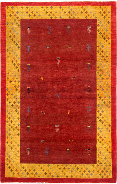Canvello Persian Gabbeh Yellow And Red Rug - 4' X 5'5"