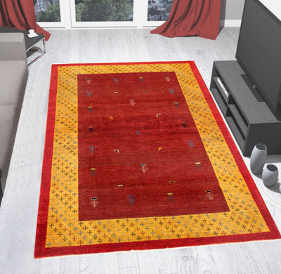 Canvello Persian Gabbeh Yellow And Red Rug - 4' X 5'5"
