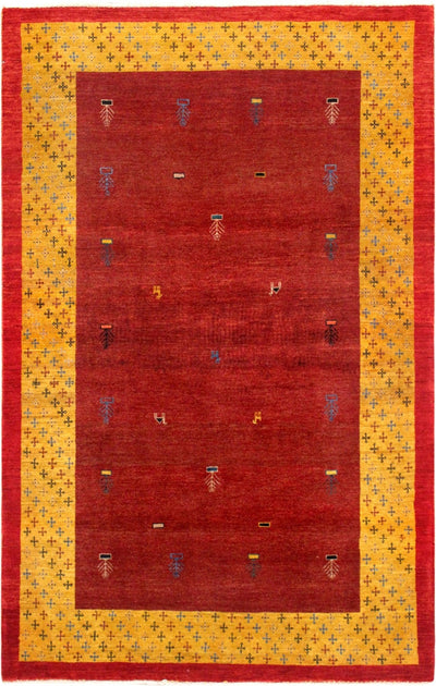 Canvello Silkroad Gabbeh Yellow And Red Rug - 4' X 5'5" - Canvello