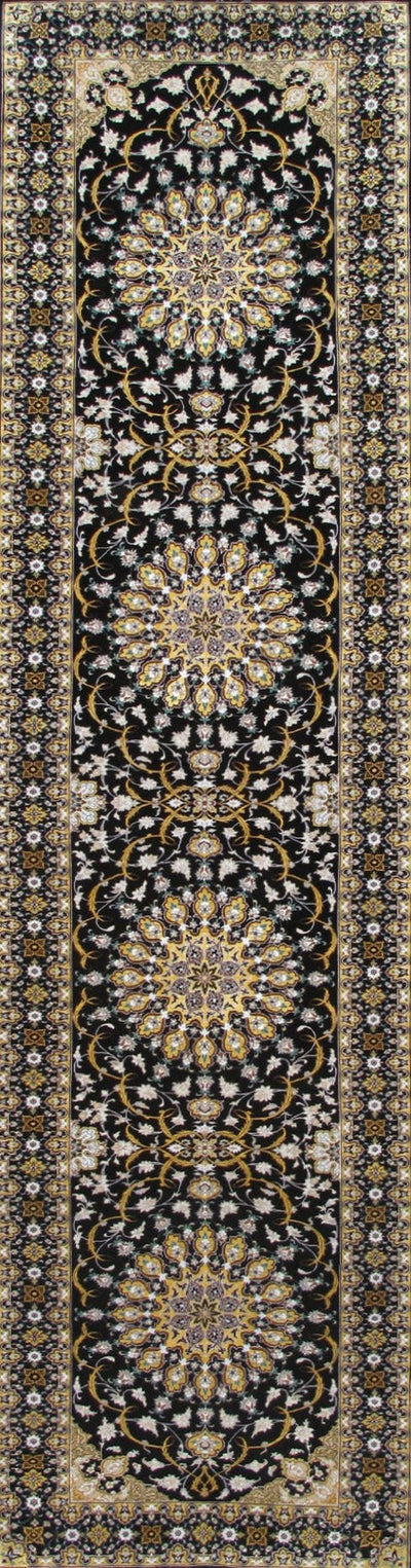 Canvello Persian Isfahan Black Runner Rugs - 3'1" X 11'8"