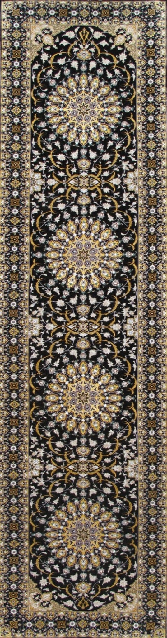 Canvello Silkroad Isfahan Black Runner Rugs - 3'1" X 11'8" - Canvello