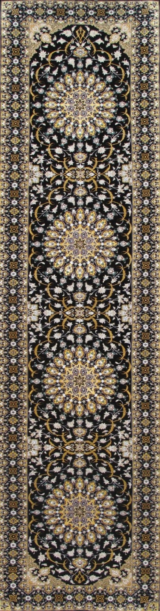 Canvello Silkroad Isfahan Black Runner Rugs - 3'1" X 11'8" - Canvello