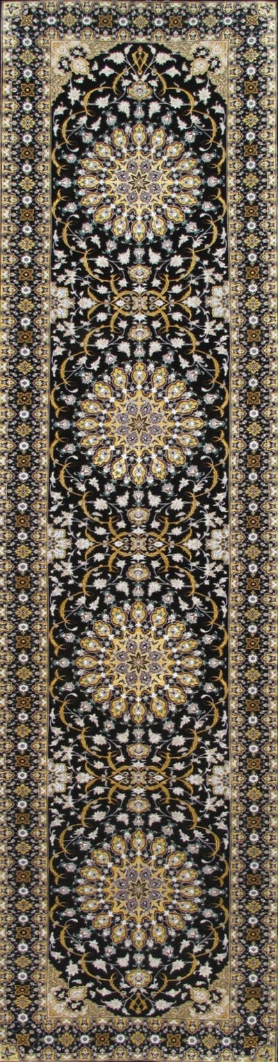 Canvello Silkroad Isfahan Black Runner Rugs - 3'1" X 11'8" - Canvello