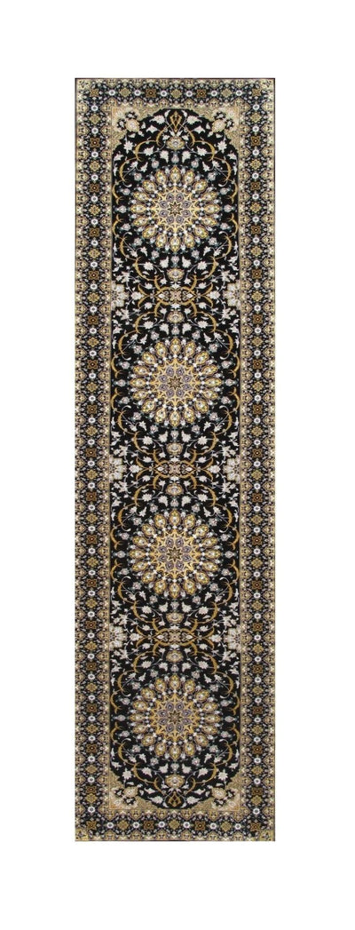 Canvello Silkroad Isfahan Black Runner Rugs - 3'1" X 11'8" - Canvello