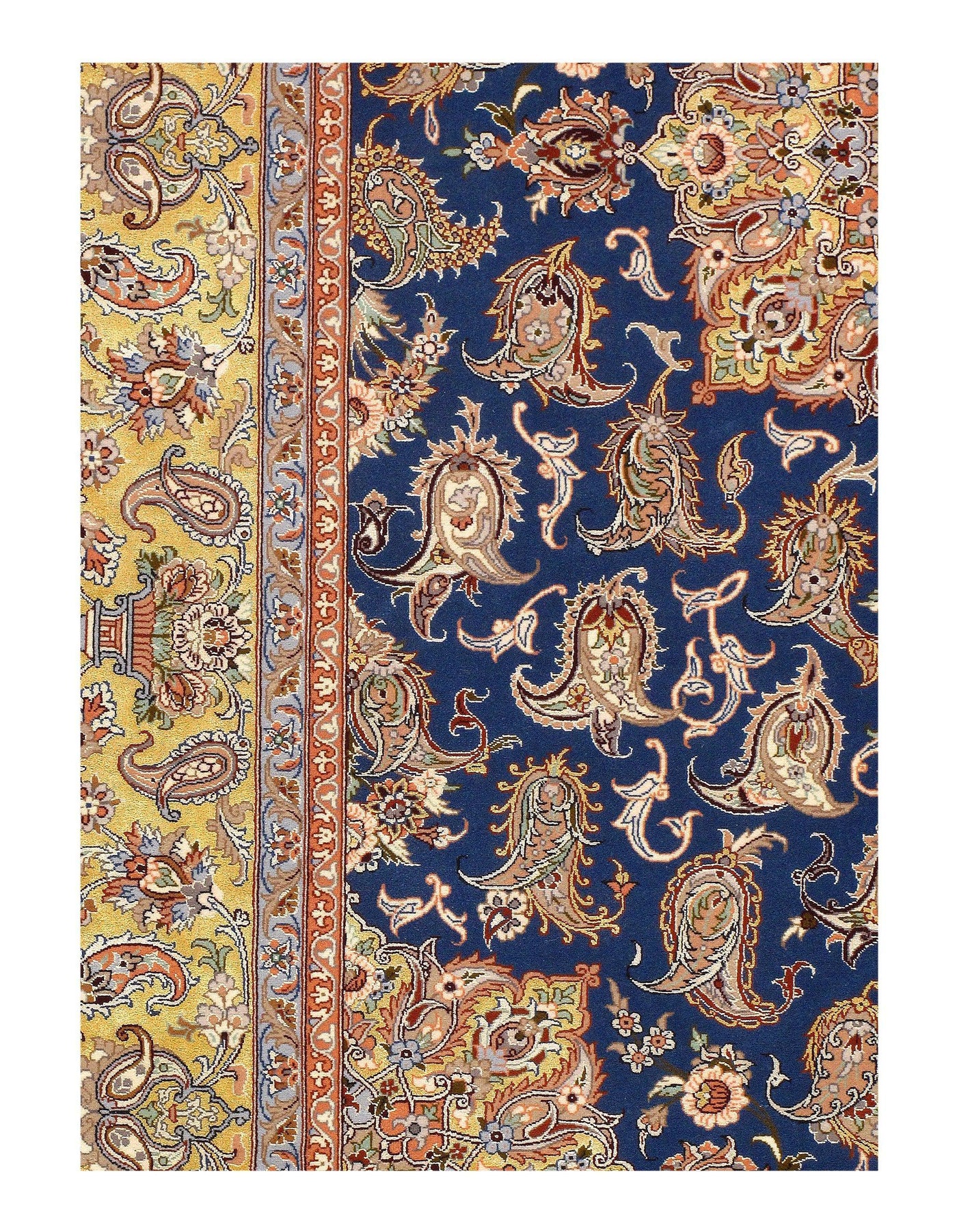 Canvello Persian Isfahan Silk & Wool Blue Gold Rug - 4'7" x 6'6"