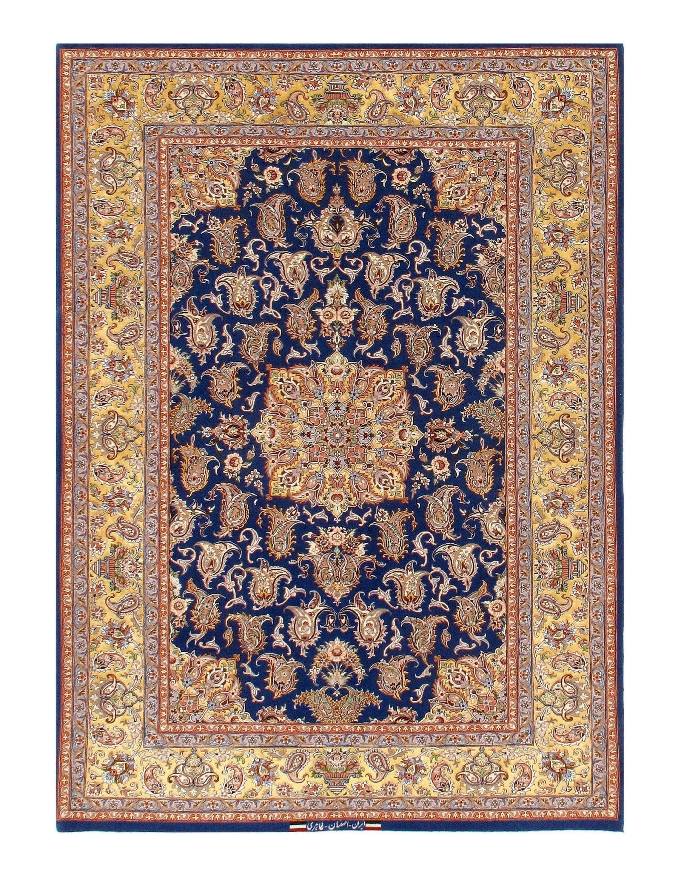 Canvello Silkroad Isfahan Silk & Wool Blue Gold Rug - 4'7" x 6'6" - Canvello