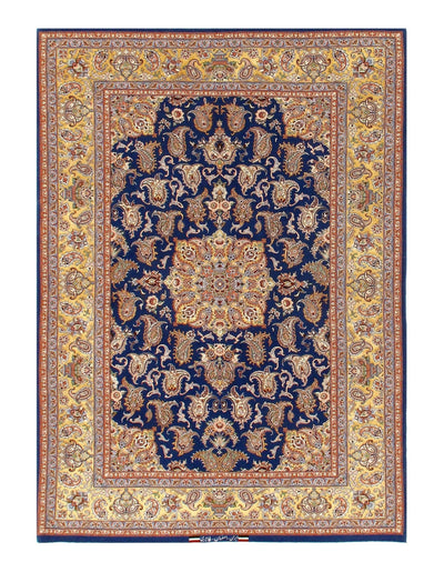 Canvello Silkroad Isfahan Silk & Wool Blue Gold Rug - 4'7" x 6'6" - Canvello