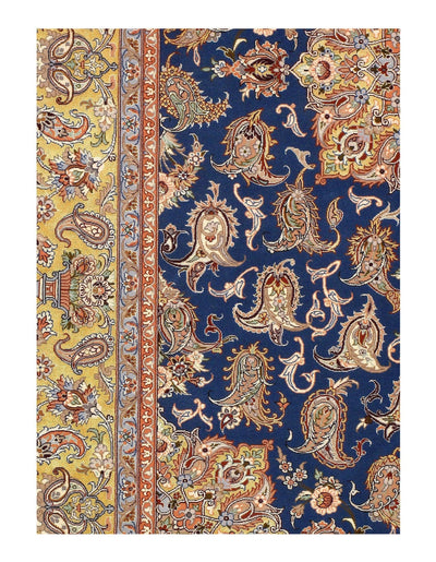 Canvello Silkroad Isfahan Silk & Wool Blue Gold Rug - 4'7" x 6'6" - Canvello