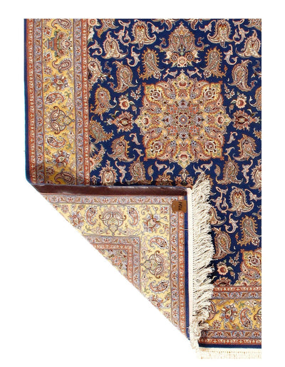 Canvello Silkroad Isfahan Silk & Wool Blue Gold Rug - 4'7" x 6'6" - Canvello