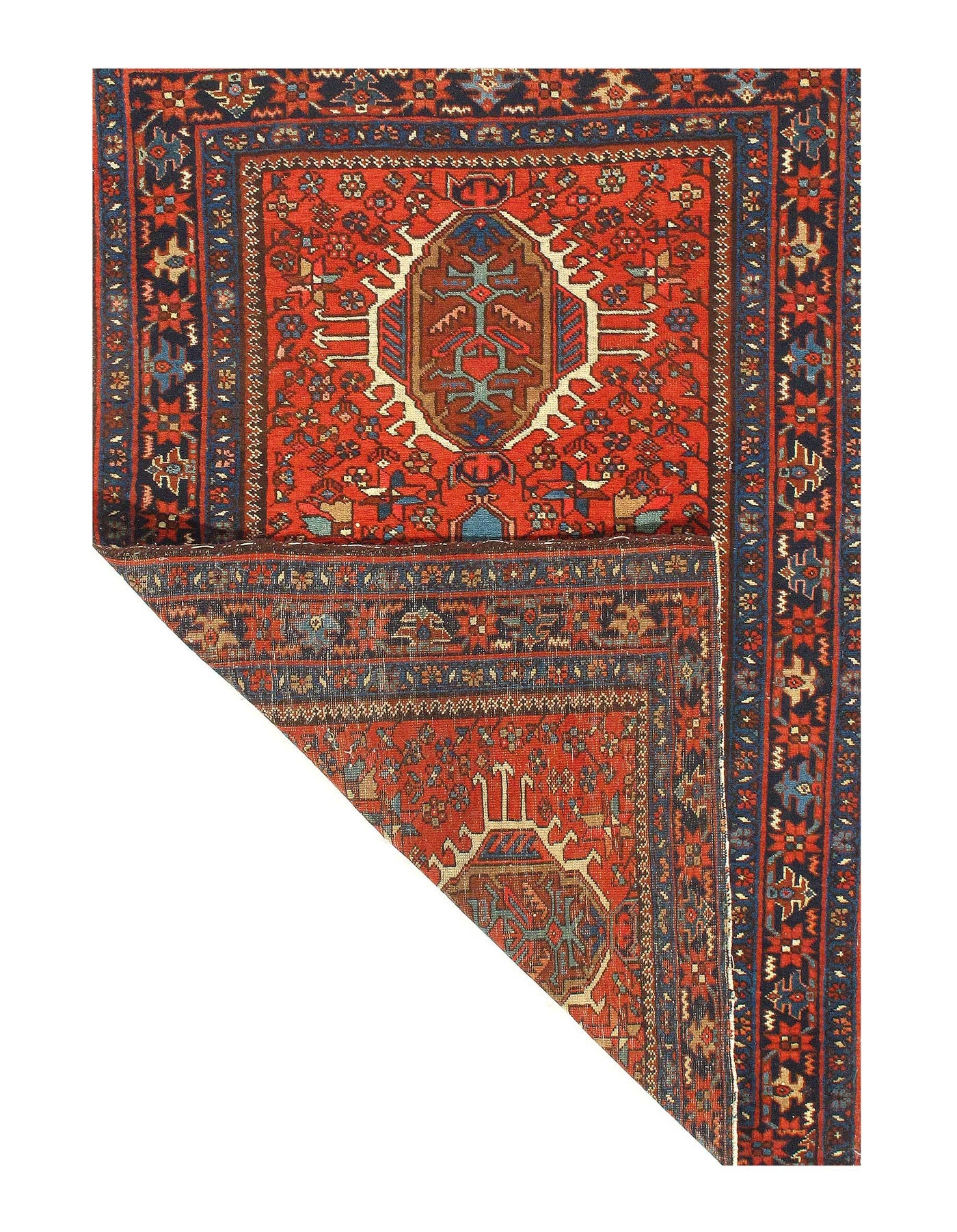 Canvello Persian Karajeh Rust And Blue Rug - 3'3'' X 4'8''
