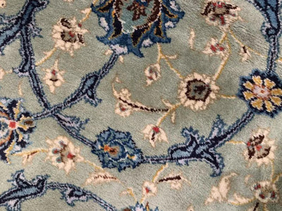 Canvello Silkroad Kashan Ivory And Blue Rug - 10'7" X 14' - Canvello