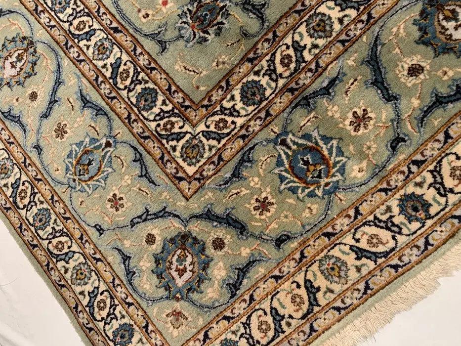 Canvello Silkroad Kashan Ivory And Blue Rug - 10'7" X 14' - Canvello