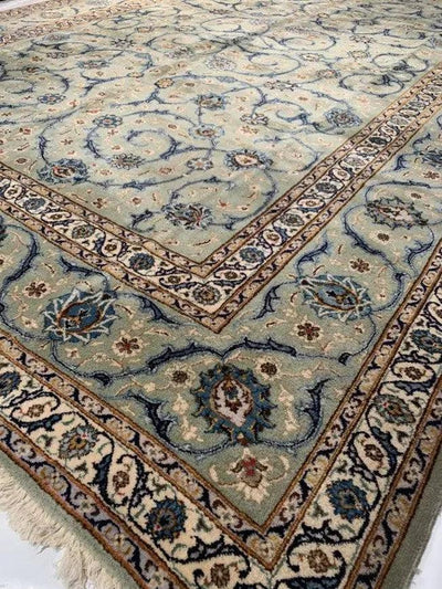 Canvello Silkroad Kashan Ivory And Blue Rug - 10'7" X 14' - Canvello