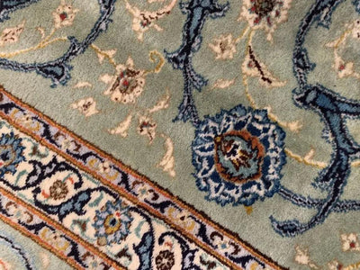 Canvello Silkroad Kashan Ivory And Blue Rug - 10'7" X 14' - Canvello