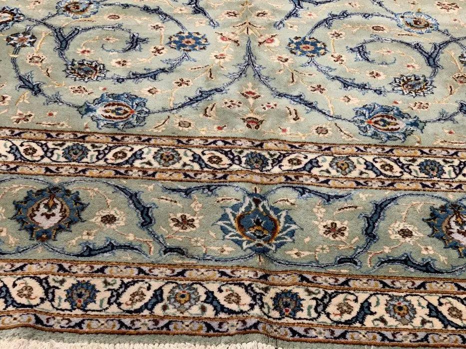 Canvello Silkroad Kashan Ivory And Blue Rug - 10'7" X 14' - Canvello