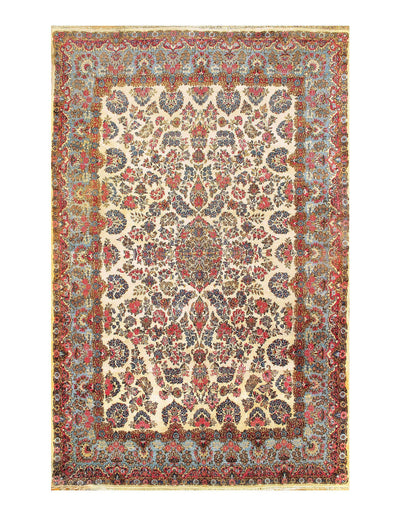 Canvello Persian Kerman Blue And Ivory Rug - 10' X 15'8"