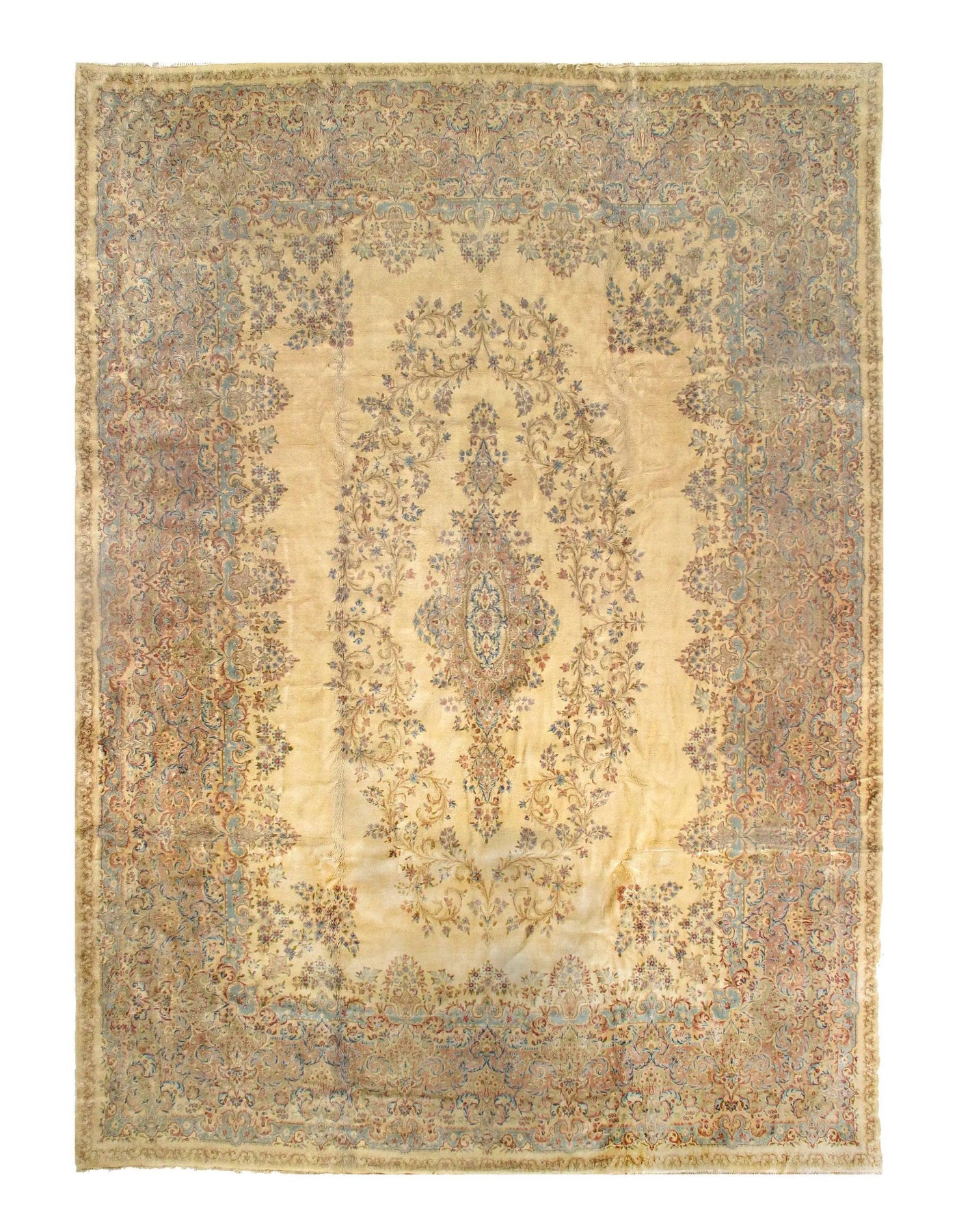 Canvello Persian Kerman Blue And Ivory Rug - 13'9'' X 20'