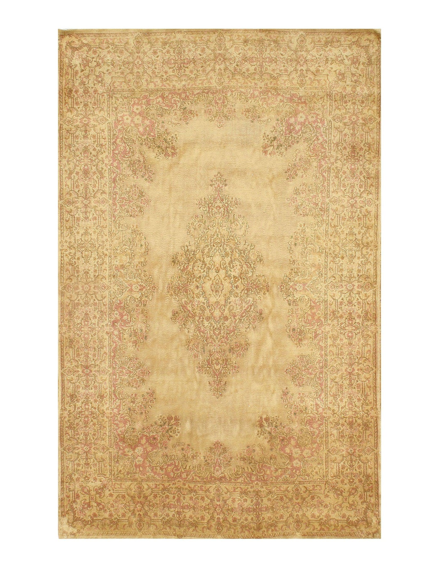Canvello Persian Kerman Gold And Ivory Rug - 5'11'' X 9' 4''