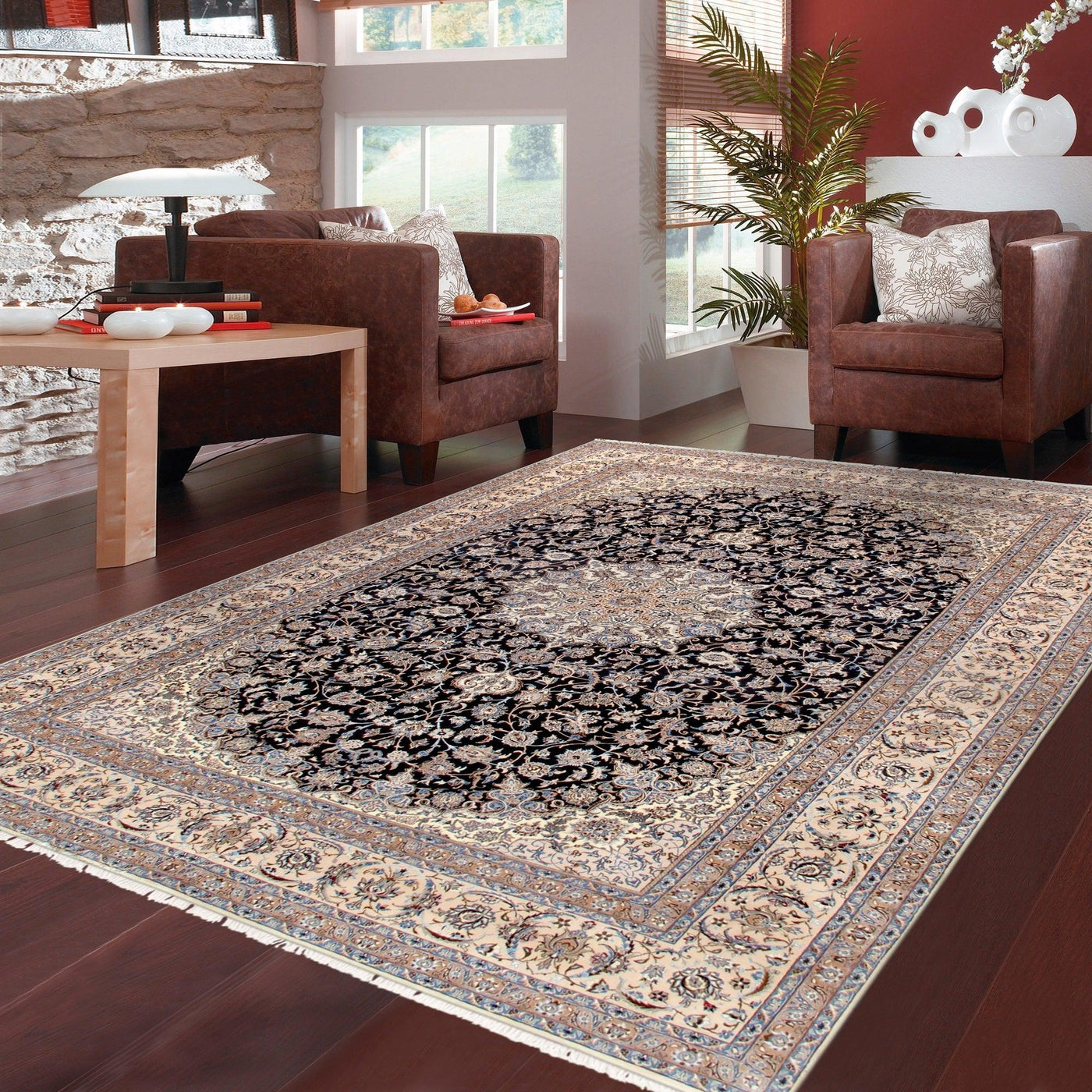 Canvello Silkroad Nain Beige Blue Area Rug - 11'10" X 18' - Canvello