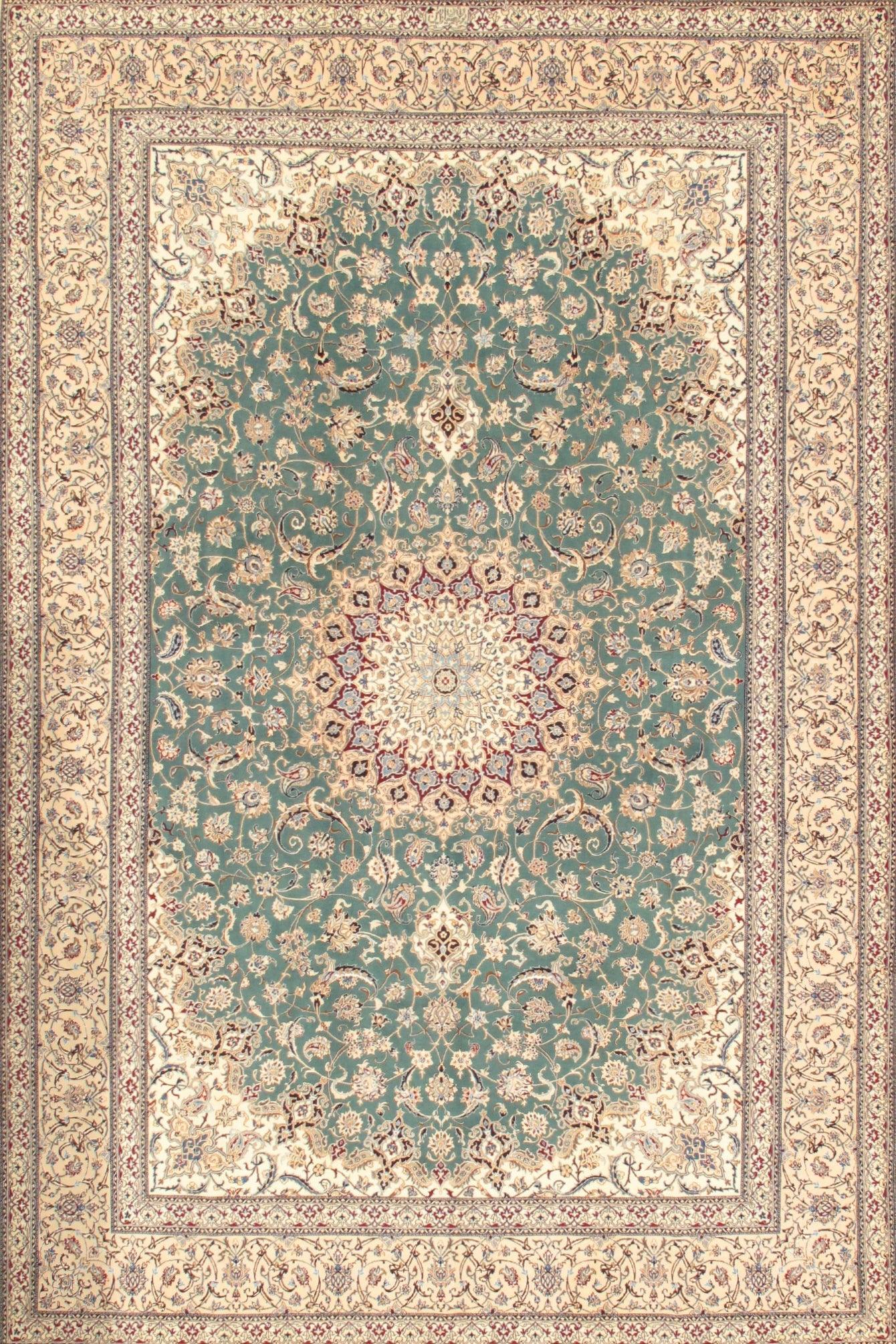 Canvello Silkroad Nain Green Rug For Bedroom - 6'7" X 10'7" - Canvello