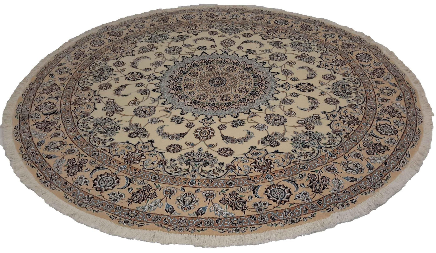 Canvello Silkroad Nain Ivory Round Rug 6 Line - 7'9'' X 7'9'' - Canvello