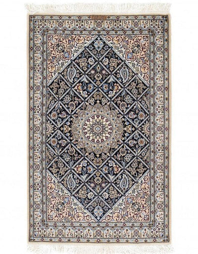 Canvello Silkroad Nain Silk Blue Wool Rugs - 6 lines 3' x 5' - Canvello