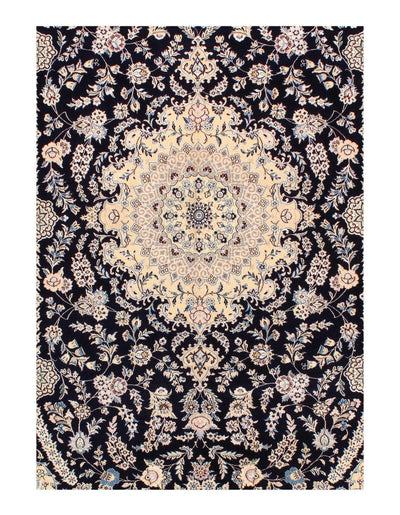 Canvello Silkroad Nain Silk & Wool Dark Blue Rugs - 6 /L 6'5" X 9'6" - Canvello