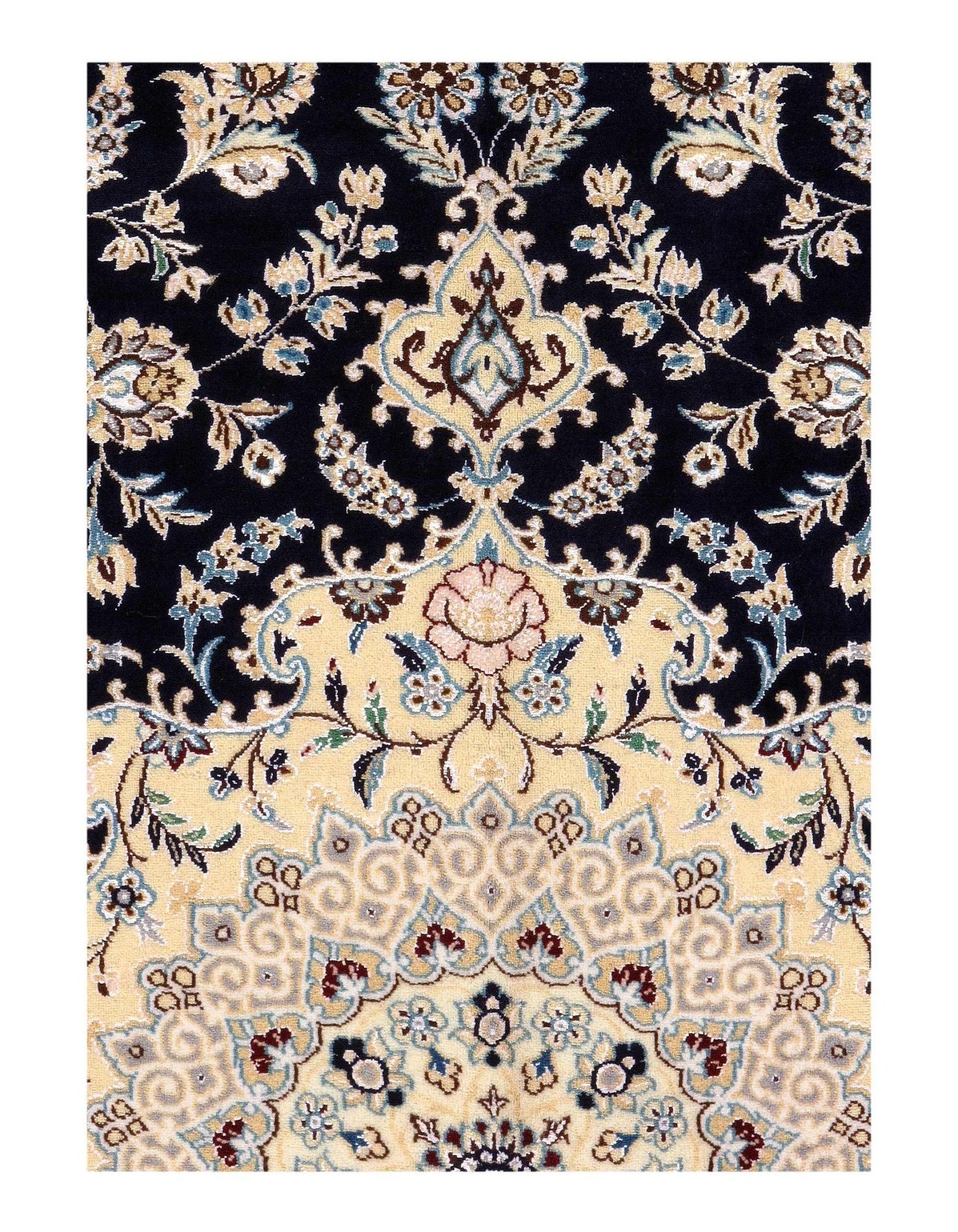 Canvello Silkroad Nain Silk & Wool Dark Blue Rugs - 6 /L 6'5" X 9'6" - Canvello