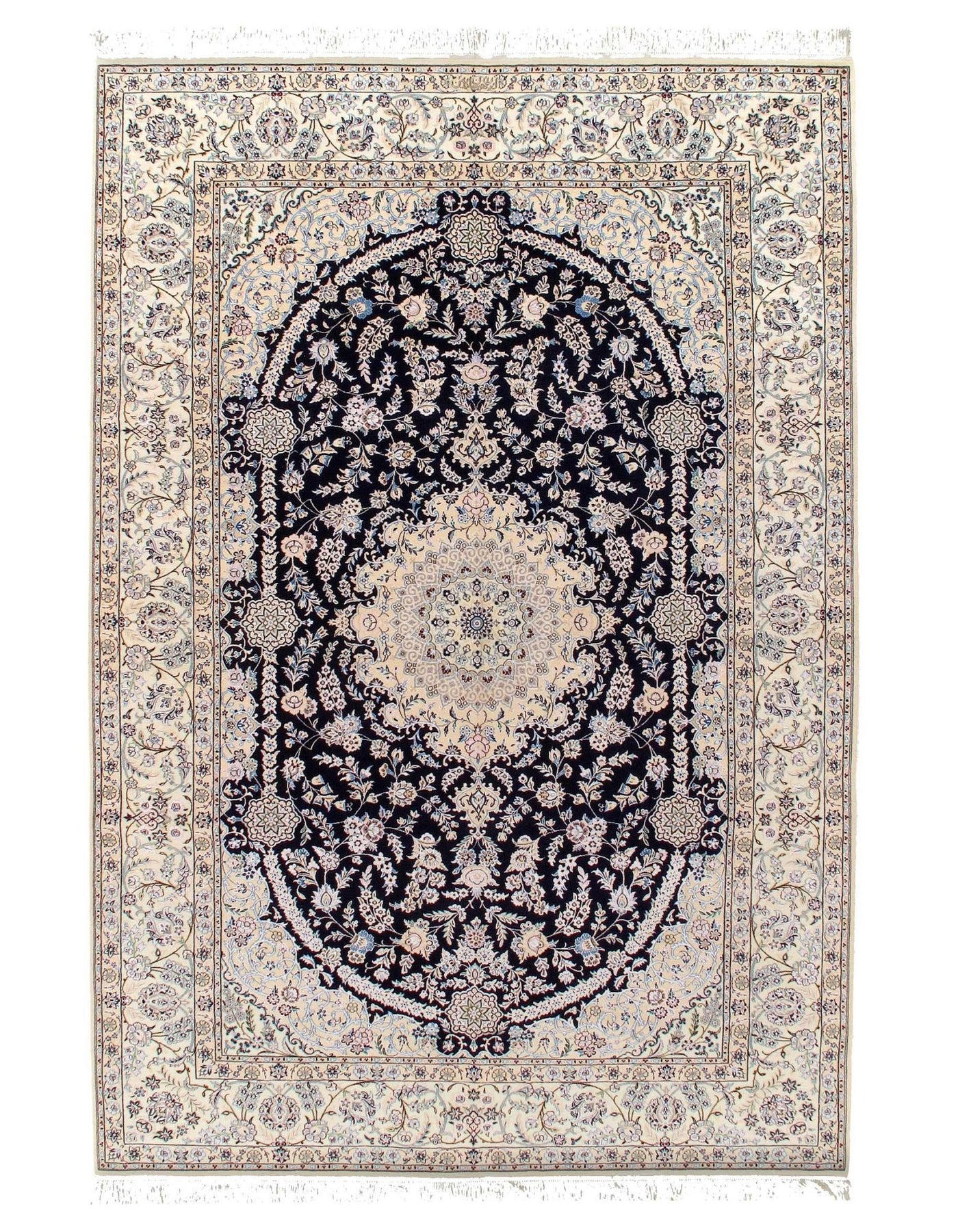 Canvello Silkroad Nain Silk & Wool Dark Blue Rugs - 6 /L 6'5" X 9'6" - Canvello